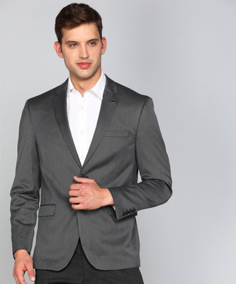 VAN HEUSEN Self Design Single Breasted Formal Men Blazer(Grey)