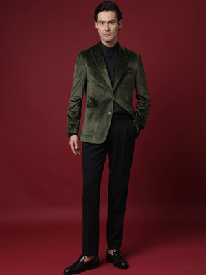 Rare Rabbit Solid Single Breasted Formal Men Blazer(Green)