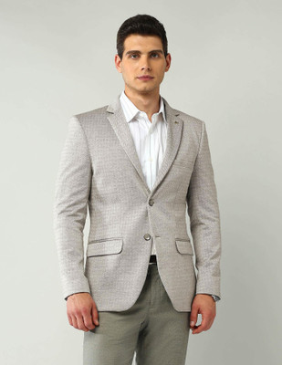 AD by Arvind Self Design Single Breasted Formal Men Blazer(Beige)
