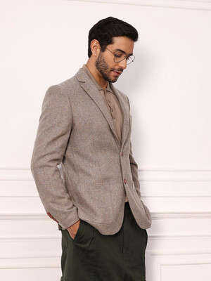 Mr Bowerbird Self Design Single Breasted Formal Men Blazer(Beige)