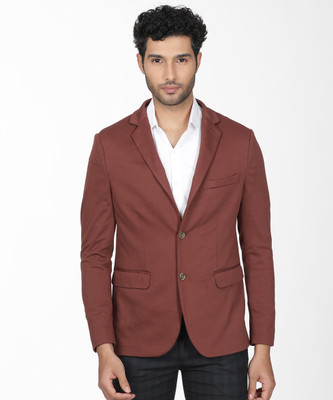 INDIAN TERRAIN Solid Single Breasted Casual Men Blazer(Red)