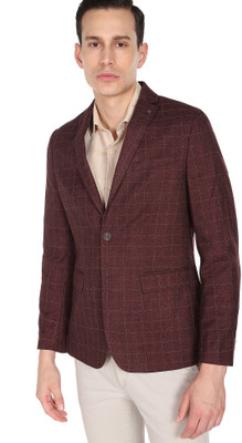 ARROW Checkered Single Breasted Casual Men Blazer(Red)