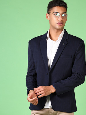 V-MART Solid Single Breasted Casual Men Blazer(Blue)