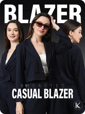 KOTTY Checkered Single Breasted Casual Women Blazer(Blue)