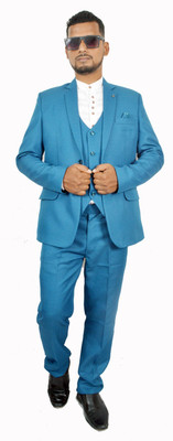 Aziz Solid Single Breasted Festive & Wedding Men Blazer(Blue)
