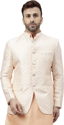 Hangup Woven Single Breasted Festive & Wedding Men Blazer(Orange)