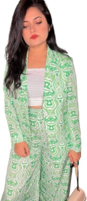 Sarayu Floral Print Double Breasted Casual Women Blazer(Green)