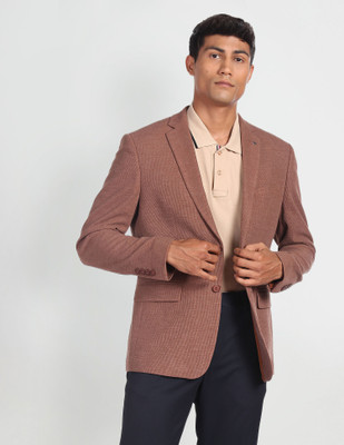 ARROW Solid Single Breasted Formal Men Blazer(Brown)