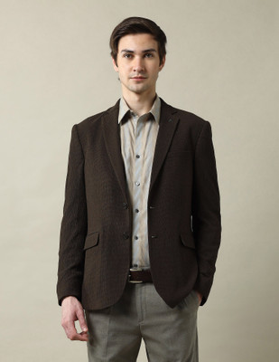 ARROW Solid Single Breasted Formal Men Blazer(Brown)