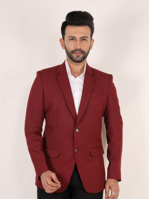 Raxon Solid Single Breasted Casual, Formal Men Blazer(Maroon)