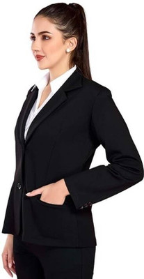 ovida Solid Single Breasted Formal Women Blazer(Black)