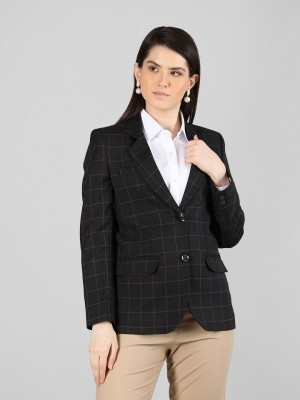 CHKOKKO Solid Single Breasted Formal Women Blazer(Black)