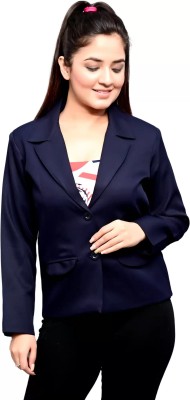 JESANDA Solid Single Breasted Casual Women Blazer(Blue)