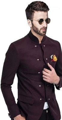 HUMJOLI FASHION Solid Bandhgala Formal, Casual, Festive, Wedding Men Blazer(Maroon)