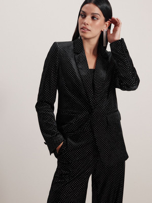 NEXT Polka Print Single Breasted Party Women Blazer(Black)