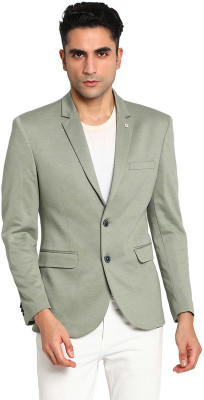 TURTLE Solid Single Breasted Party Men Blazer(Grey)