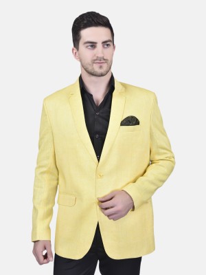 PRINT CULTR Solid Single Breasted Festive & Wedding Men Blazer(Yellow)