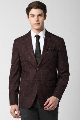 PETER ENGLAND Checkered Single Breasted Formal Men Blazer(Purple)