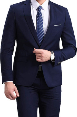 TRULYFAB Solid Single Breasted Formal Men Blazer(Blue)