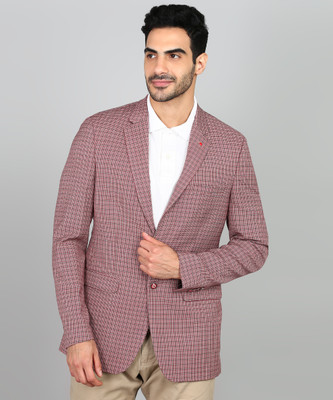 Raymond Checkered Single Breasted Casual Men Blazer(Maroon)