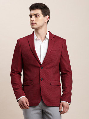 TURTLE Self Design Single Breasted Casual Men Blazer(Red)