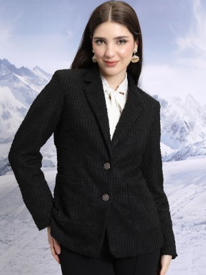 CHIC BY TOKYO TALKIES Self Design Single Breasted Casual Women Blazer(Black)