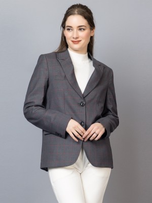 CHKOKKO Solid Single Breasted Formal Women Blazer(Grey)