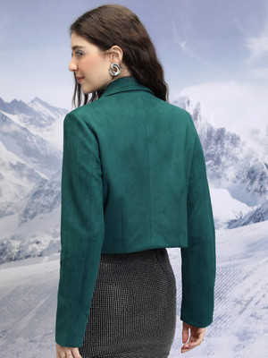 Tokyo Talkies Solid Tuxedo Style Casual Women Blazer(Green)