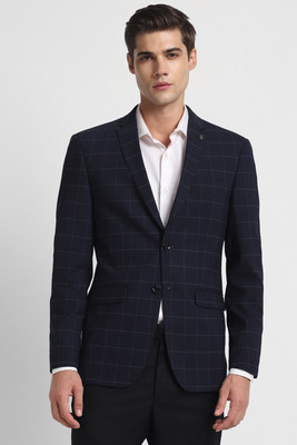 Allen Solly Checkered Single Breasted Formal Men Blazer(Dark Blue)