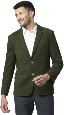 BASICS Solid Tuxedo Style Casual Men Blazer(Dark Green)