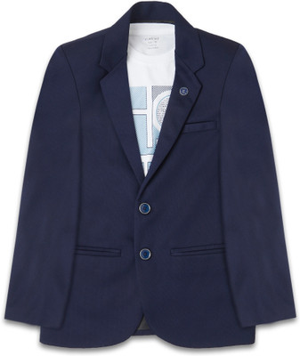 CAVIO Solid Single Breasted Party Boys Blazer(Blue)