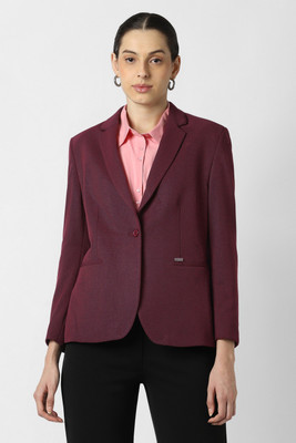 VAN HEUSEN Solid Single Breasted Formal Women Blazer(Maroon)