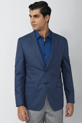 VAN HEUSEN Checkered Single Breasted Formal Men Blazer(Blue)