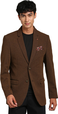 TURTLE Self Design Single Breasted Casual Men Blazer(Brown)