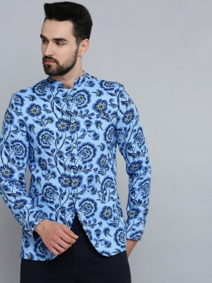 Showoff Printed Mandarin Party Men Blazer(Blue)