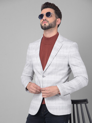CRIMSOUNE CLUB Checkered Single Breasted Formal Men Blazer(Grey)