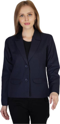 OXTRAP Solid Single Breasted Formal Women Blazer(Blue)