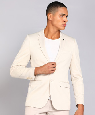 VAN HEUSEN Solid Single Breasted Formal Men Blazer(Beige)