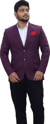 ALJAAMI Solid Single Breasted Casual Men Blazer(Purple)