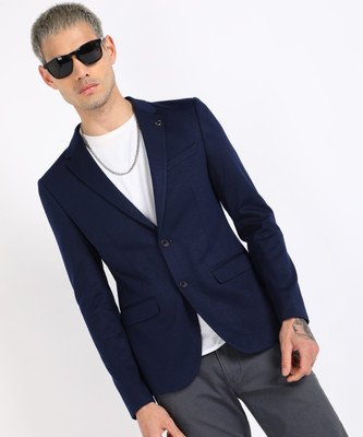 KILLER Solid Single Breasted Casual Men Blazer(Blue)
