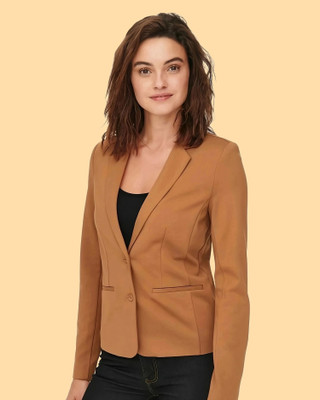 Rocksy Solid Single Breasted Casual Women Blazer(Brown)