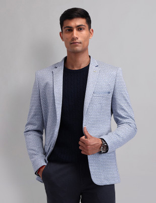 AD by Arvind Printed Single Breasted Formal Men Blazer(Grey)