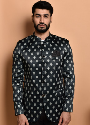 PRINT CULTR Printed Single Breasted Casual Men Blazer(Green)