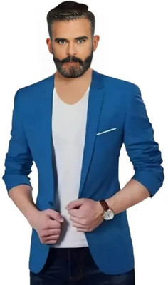Darbar In Solid Single Breasted Casual, Formal, Festive & Wedding Men Blazer(Blue)