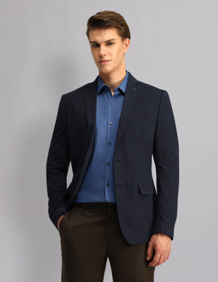 ARROW Solid Single Breasted Formal Men Blazer(Blue)