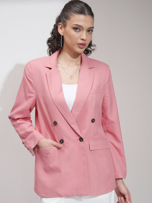 Tokyo Talkies Solid Double Breasted Casual Women Blazer(Pink)