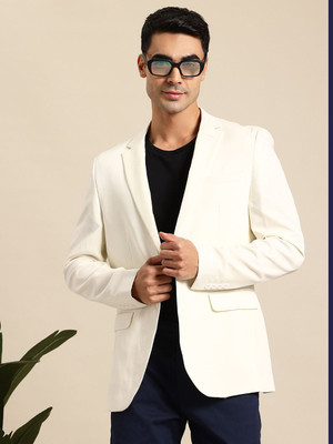 Mast & Harbour Solid Single Breasted Casual Men Blazer(White)