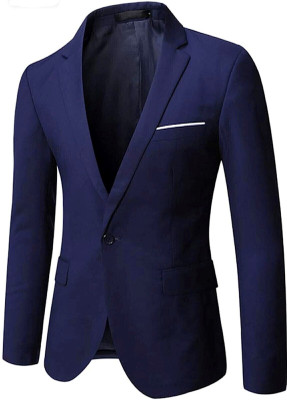 Darbar inn Solid Single Breasted Casual Men Blazer(Blue)