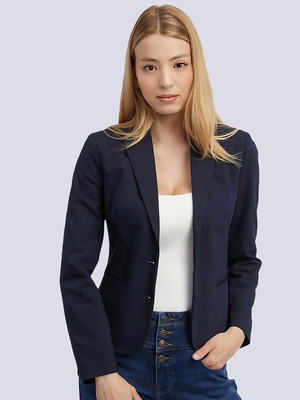 THECLASSICTOGS Solid Single Breasted Casual Women Blazer(Blue)