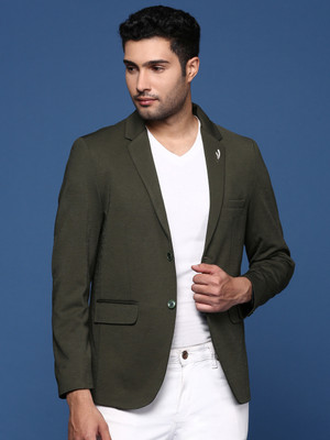 SHOWOFFFF Solid Single Breasted Formal Men Blazer(Green)